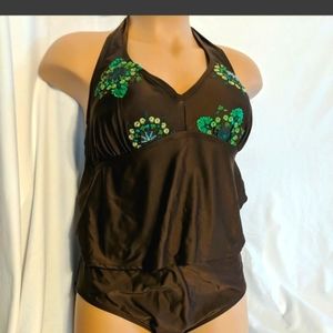 NWT Mossimo Halter Top 2pc Tankini Swimsuit Top Sz 24W Embroidered Boho